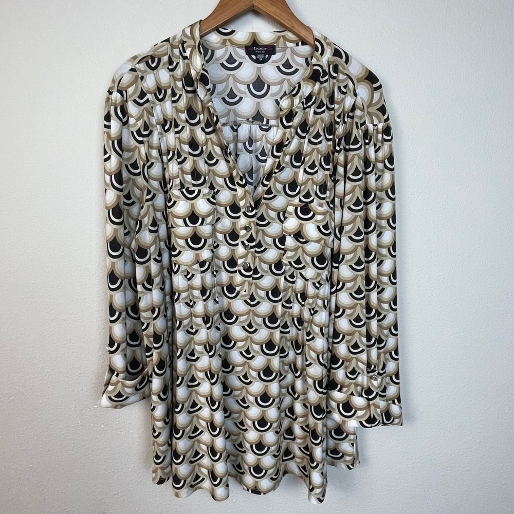 Cocomo Women's Long Sleeve Top Geometric Button Casual Shirt Size 3X Workwear